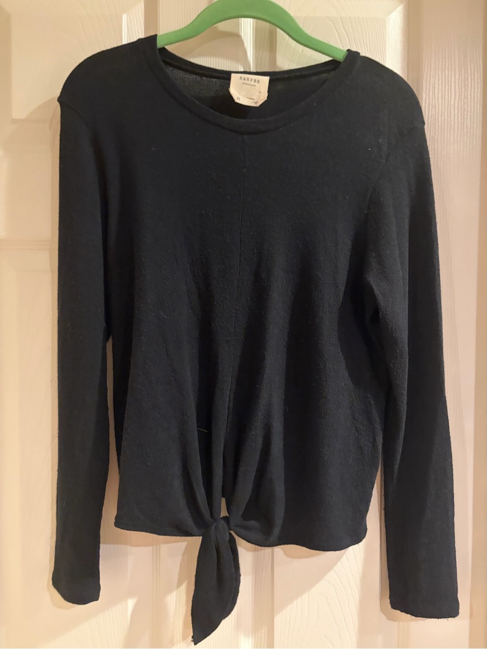 Harper Black Long-Sleeve Tie-Front Top-XS